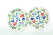 TWO GAUDY DECORATED PLATES.  E