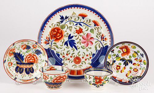 TWO GAUDY DUTCH CUPS AND SAUCERS,