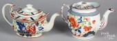 TWO GAUDY DUTCH TEAPOTS, 19TH