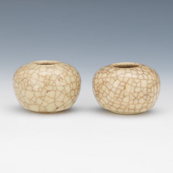 TWO GE WARE POTTERY JARS 2 ¼"H x 3"