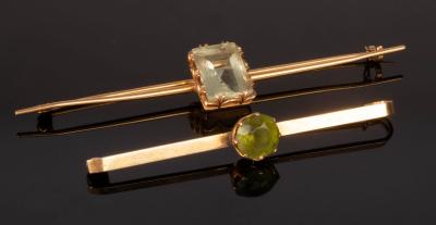 Two gem set bar brooches, each
