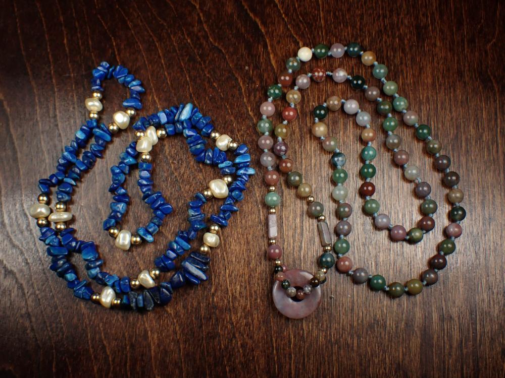 TWO GEMSTONE AND GOLD BEAD