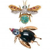 TWO GEMSTONE AND GOLD INSECT B
