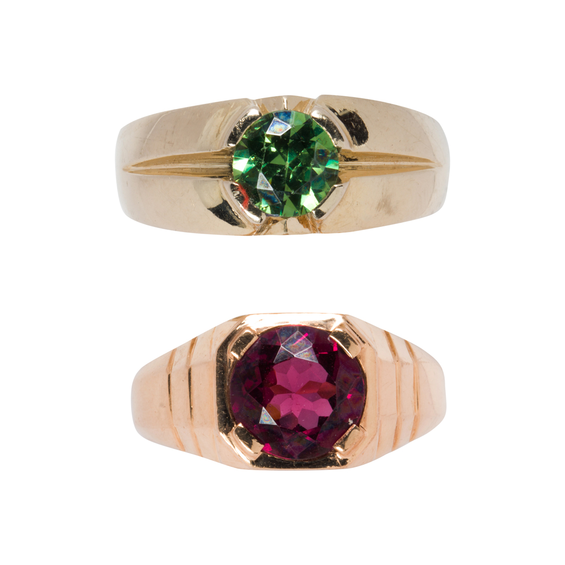 TWO GEMSTONE AND GOLD RINGS Two