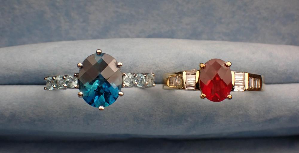 TWO GEMSTONE AND TEN KARAT GOLD