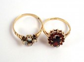 TWO GEMSTONE AND YELLOW GOLD R