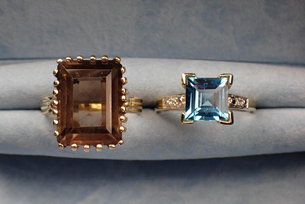TWO GEMSTONE AND YELLOW GOLD