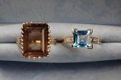 TWO GEMSTONE AND YELLOW GOLD R