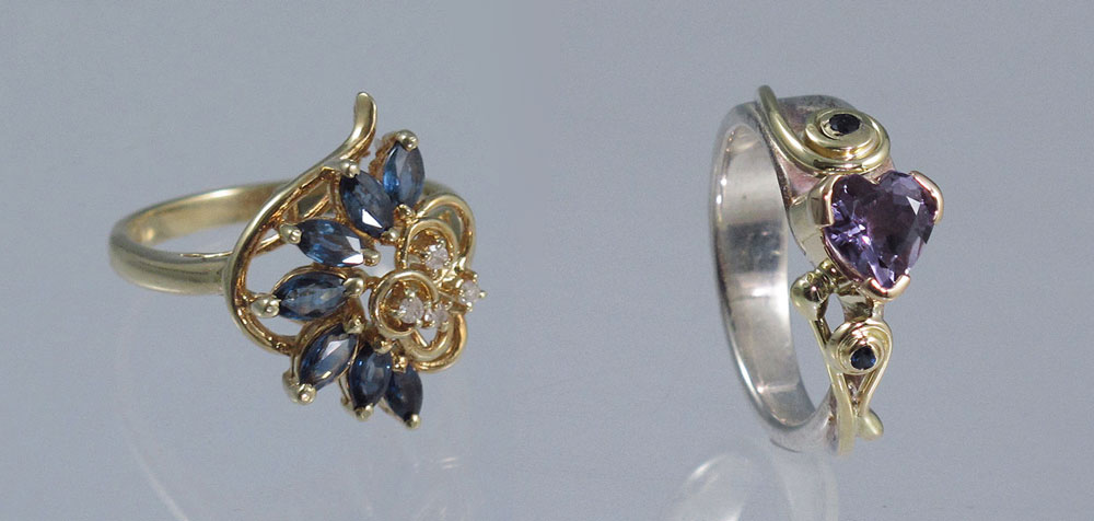 TWO GEMSTONE FASHION RINGS: 1)