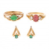 TWO GEMSTONE RINGS & EARRINGS