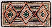 TWO GEOMETRIC HOOKED RUGS, CA.