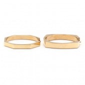 TWO GEOMETRIC MOTIF GOLD BANGL