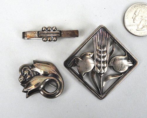TWO GEORG JENSEN STERLING PINS &