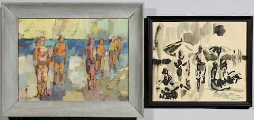 TWO GEORGE CRESS BEACH SCENES ART
