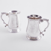 TWO GEORGE II SILVER TANKARDS<