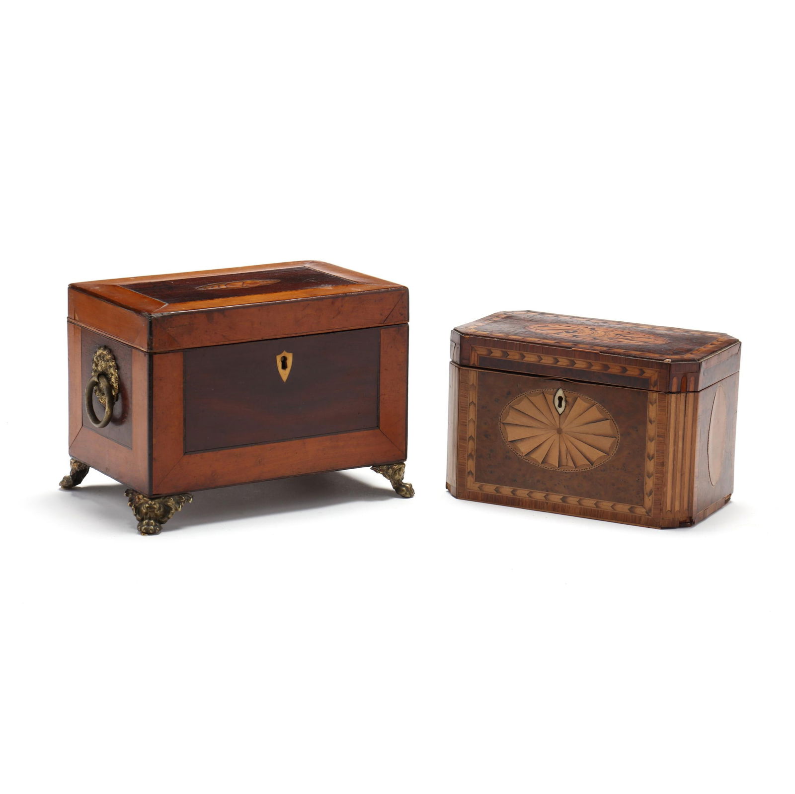 TWO GEORGE III INLAID TEA