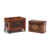 TWO GEORGE III INLAID TEA CADD