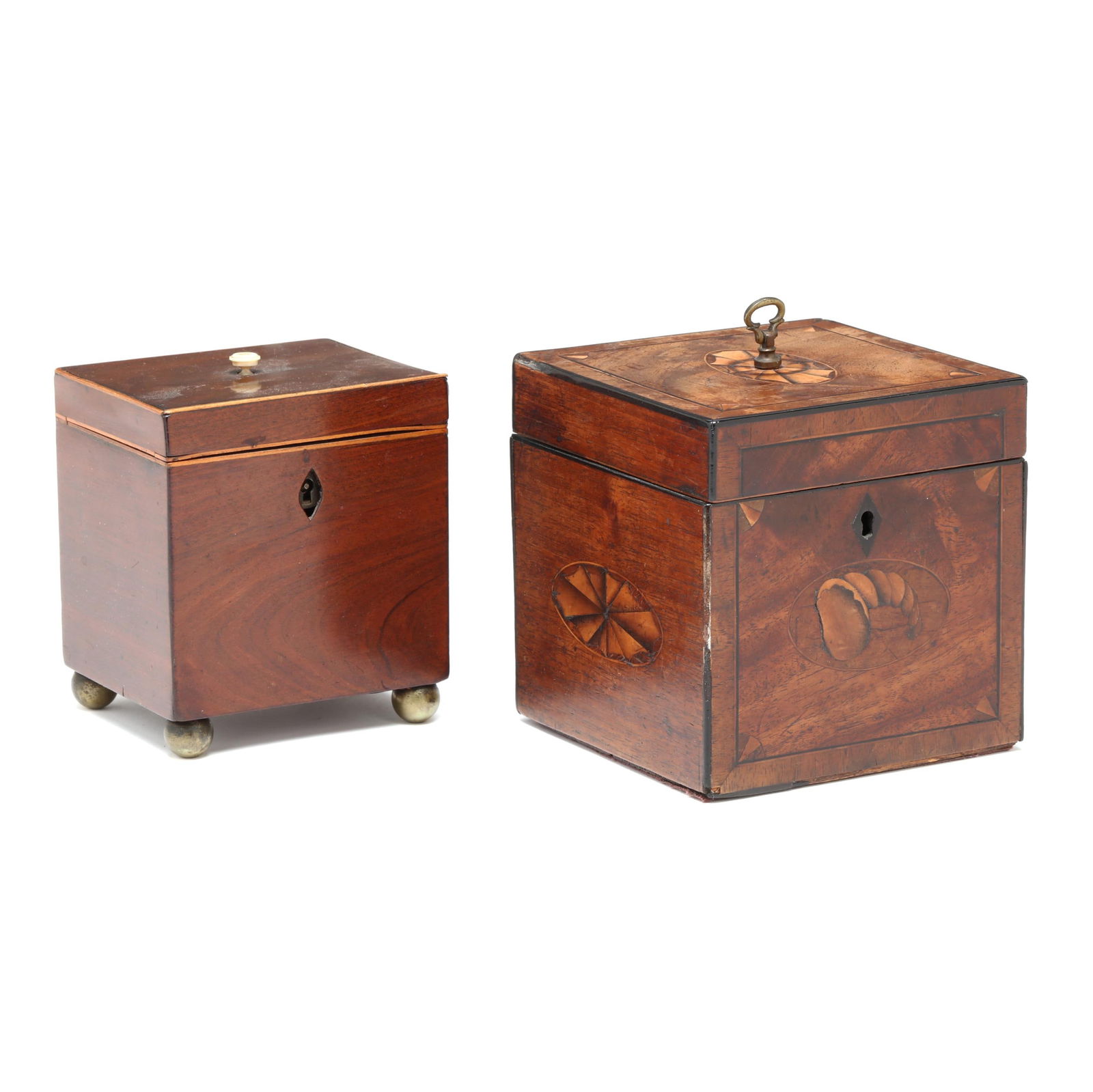 TWO GEORGE III INLAID TEA