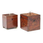 TWO GEORGE III INLAID TEA CADD