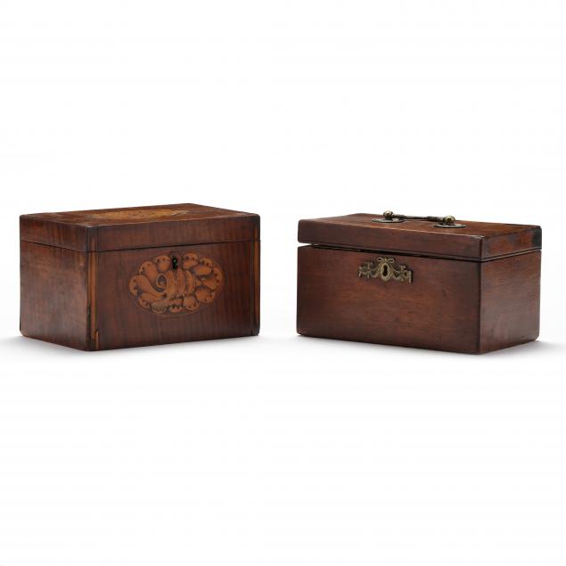 TWO GEORGE III MAHOGANY TEA CADDIES