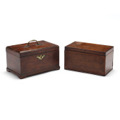 TWO GEORGE III MAHOGANY TEA CA