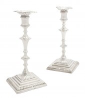 TWO GEORGE III SILVER CANDLEST