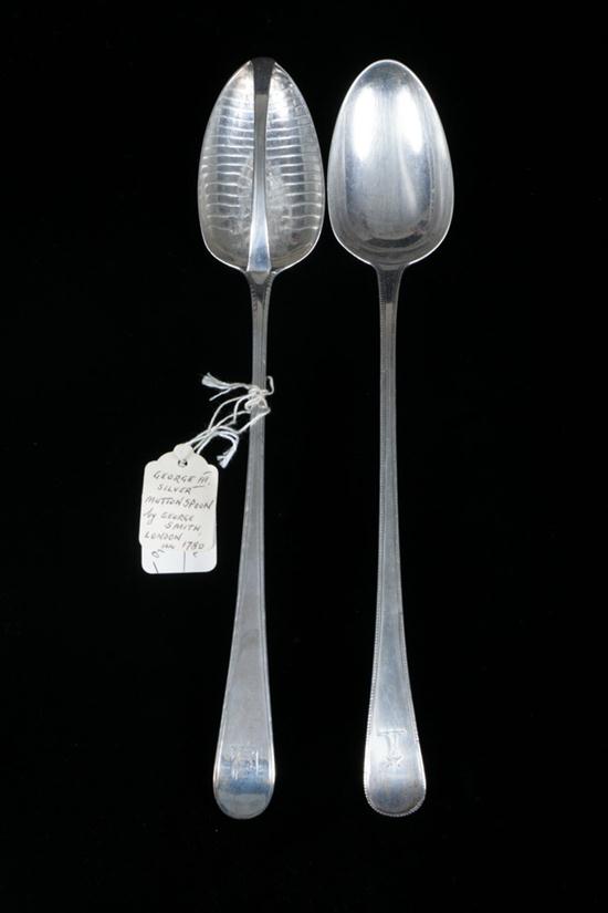 TWO GEORGE III SILVER SPOONS.