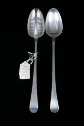 TWO GEORGE III SILVER SPOONS.