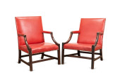 TWO GEORGE III STYLE RED LEATH