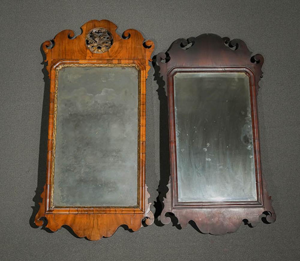 TWO GEORGE III WALNUT MIRRORS CIRCA
