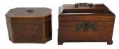 TWO GEORGE III WOOD TEA CADDIE