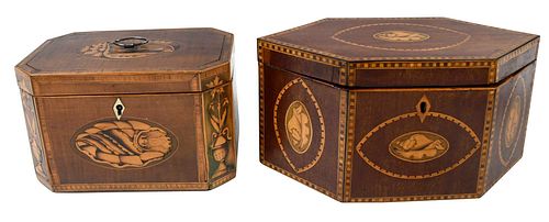 TWO GEORGIAN INLAID TEA