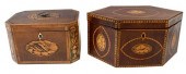 TWO GEORGIAN INLAID TEA CADDIE