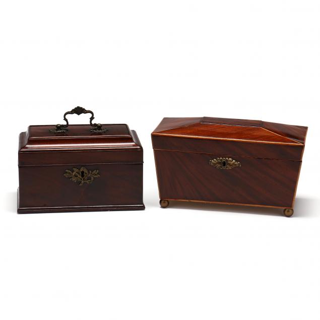 TWO GEORGIAN MAHOGANY TEA CADDIES