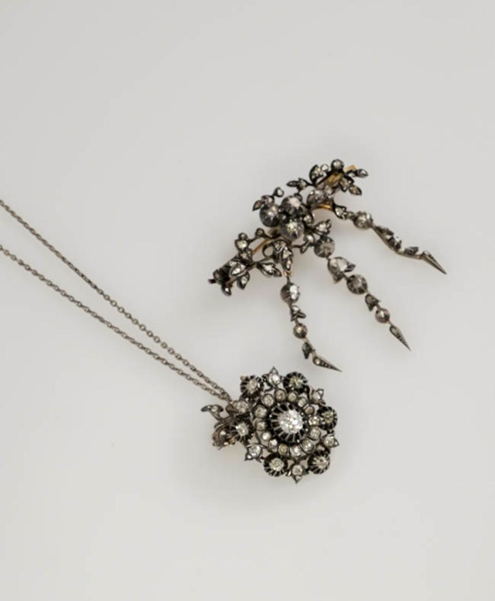 TWO GEORGIAN SILVER AND DIAMOND