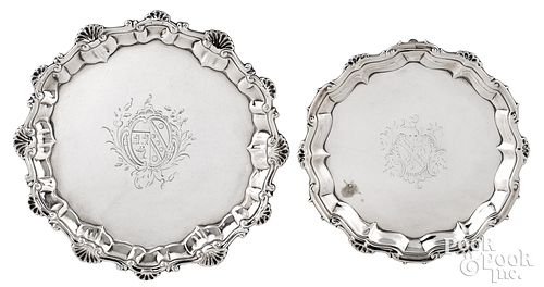 TWO GEORGIAN SILVER WAITERS, 1756 -