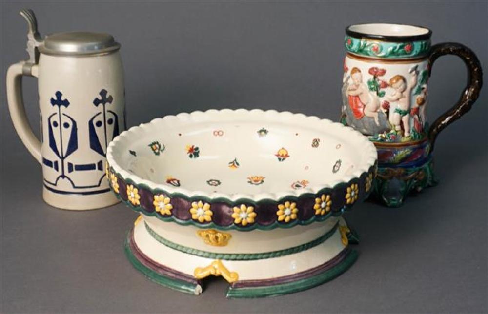 TWO GERMAN CERAMIC AND PEWTER