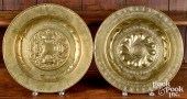 TWO GERMAN EMBOSSED BRASS ALMS