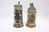 TWO GERMAN ETCHED BEER STEINS: