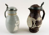 TWO GERMAN METTLACH LIDDED BEE