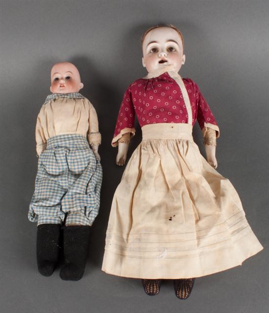 Two German painted bisque and cloth