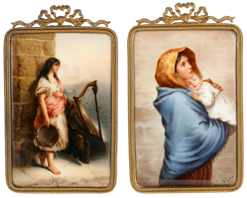 TWO GERMAN PAINTED PORCELAIN