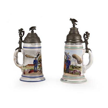 Two German Pewter Mounted Ceramic