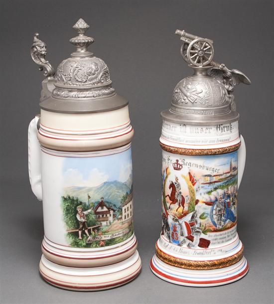 Two German pewter-mounted painted
