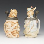 TWO GERMAN PORCELAIN AND PEWTE