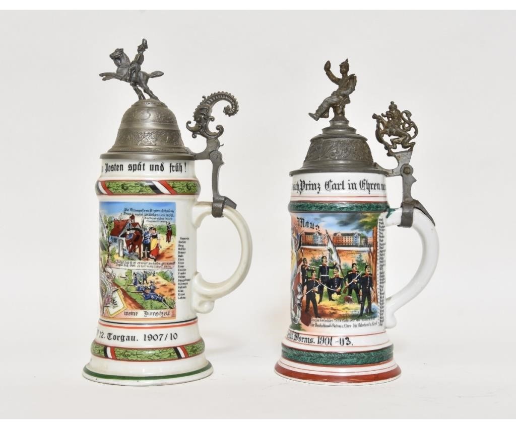 Two German regimental steins each
