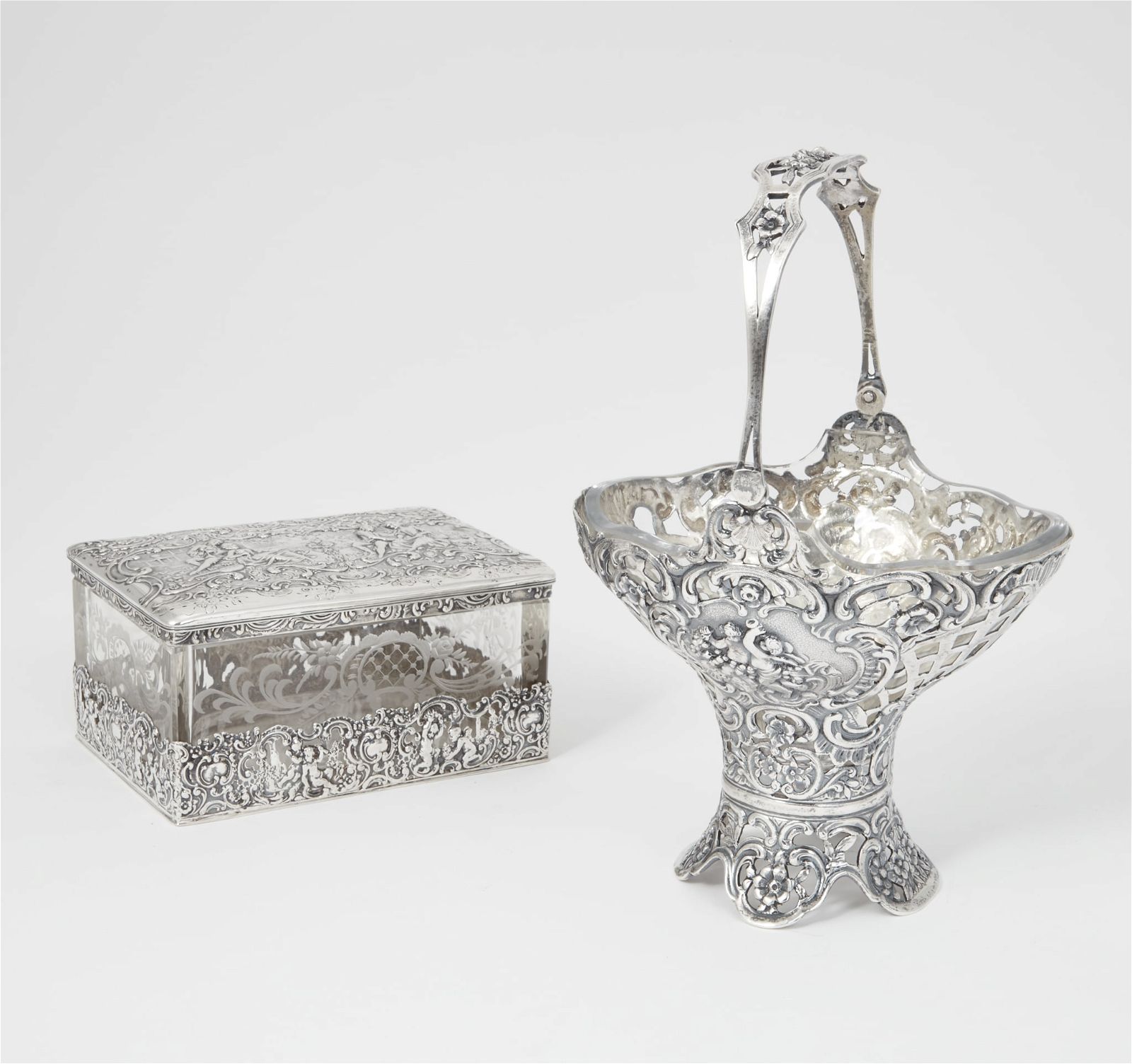 TWO GERMAN SILVER AND GLASS