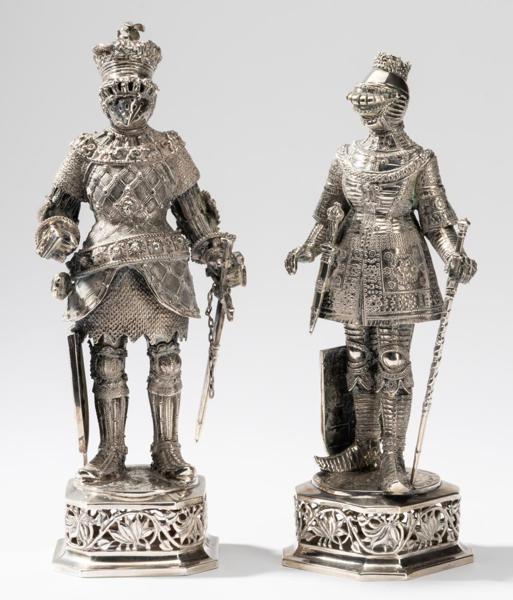 TWO GERMAN SILVER KNIGHT FIGURESTwo