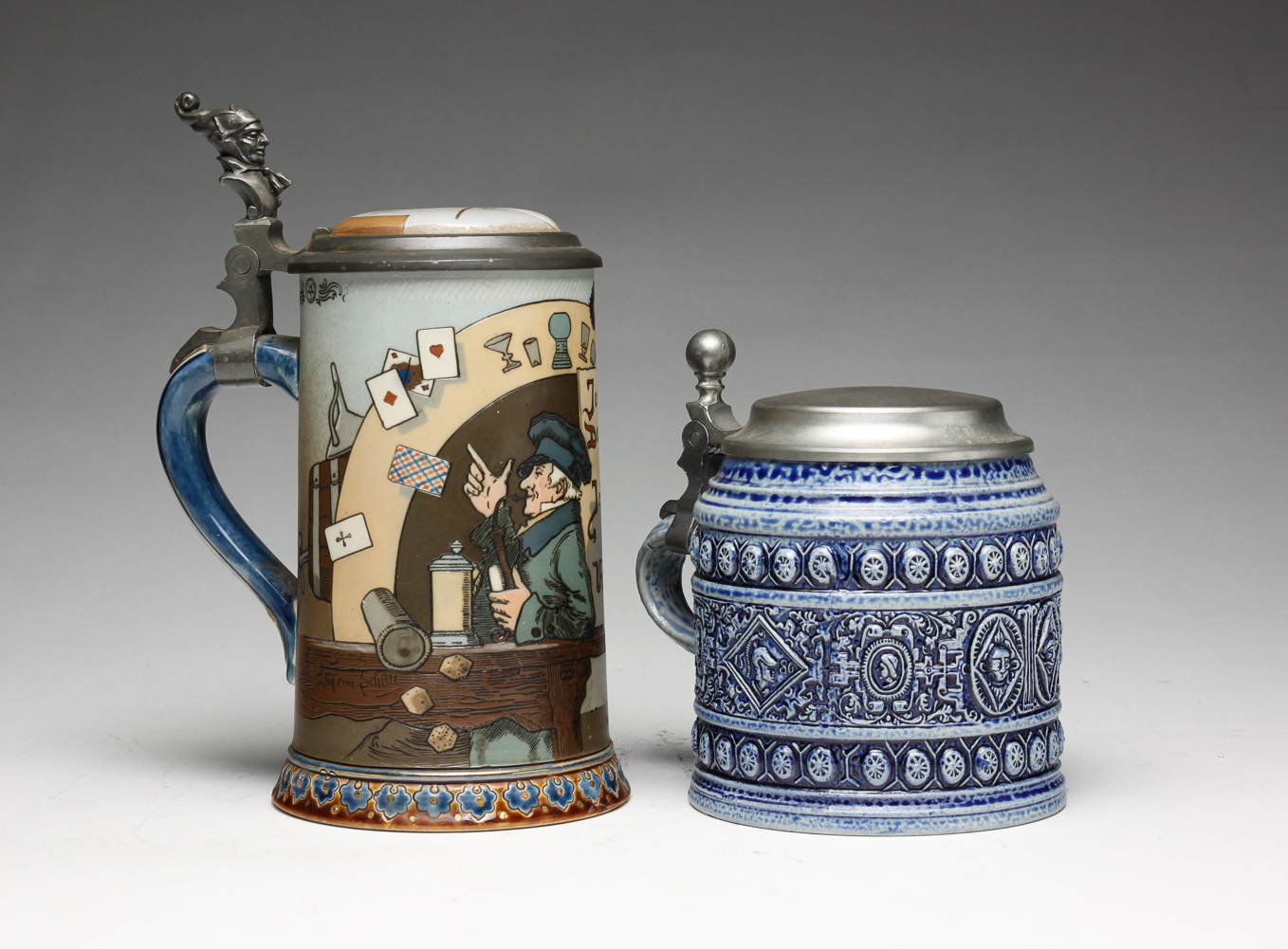 TWO GERMAN STEINS. Late 20th