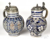 TWO GERMAN STONEWARE FLAGONS,